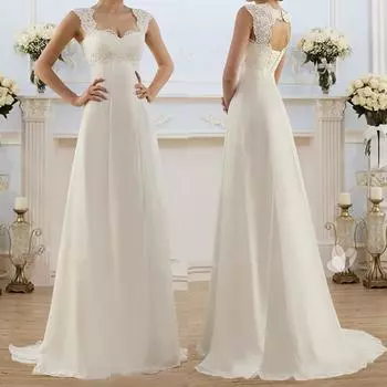 Женщины Дамы Плюс Размер V Шеи Спинки Макси Платье Свадебная Вечеринка Коктейльное Платье XL белый