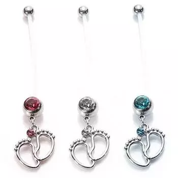 Женщины детские ноги гибкий бар беременных беременных живота пупка кольцо пирсинг белый