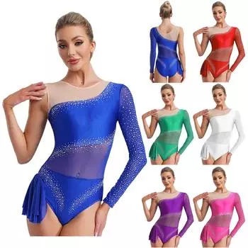 Женщины Девочки Фигурное катание Гимнастика Акробатика Сценическое выступление Танцевальная одежда Йога Боди Блестящие стразы Балетная танцевальная одежда M белый