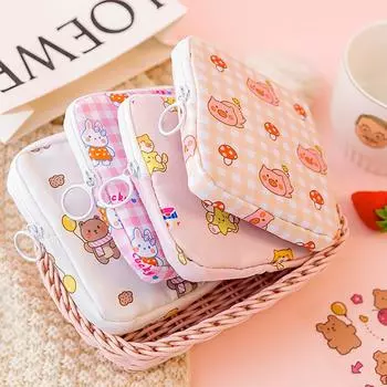 Женщины Девочки Kawaii Косметика Макияж Тампон Салфетка Мешочек Сумка Для Хранения Монетница Гигиенические Прокладки Сумка Мини Кабели Для Передачи Данных Органайзер