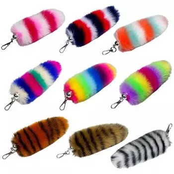 Женщины Девочки Многоцветный Модный Искусственный Меховой Хвост Декоративный Полосатый Леопардовый Принт Подвеска Подарочные Аксессуары