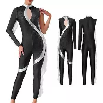 Женщины Девочки Оборки Балет Танец Художественная гимнастика Купальник Акробатика Фигурное катание на льду Выступление Костюм Комбинезон S горячий розовый