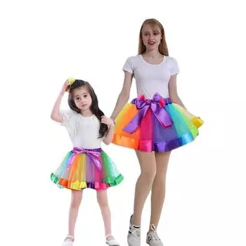 Женщины Девочки Радуга Туту Многоцветный Нижняя Юбка Детский Костюм Балет Танец S разноцветный