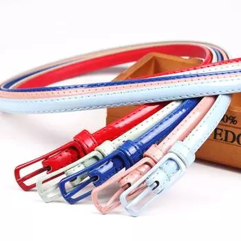 Женщины Девушка Мода Карамельный Цвет Пряжка Тонкий Тонкий Тощий Кожаный Поясной Ремень Пояс красный