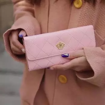 Женщины Девушка Ромб Pattern Party Тонкий Кошелек Металлические Сердца Корона Длинный Кошелек Сумочка 19x10x2.5cm жёлтый