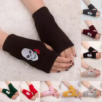 Женщины Девушка Вязаные Руки Без Пальцев Теплые Зимние Перчатки Мягкие Теплые Варежки серый