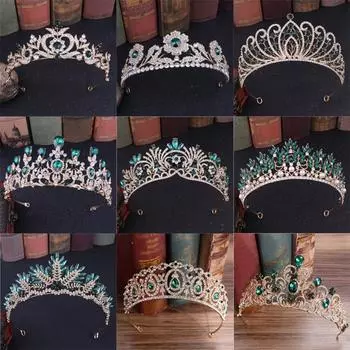 Женщины Девушки Европейские зеленые хрустальные тиары Винтажные стразы пышная корона барокко свадебные украшения для волос аксессуары подарок