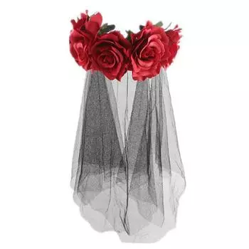 Женщины Девушки Хэллоуин Искусственный Черный Роза Цветок Головная Повязка Паутина Сетка Вуаль Широкий Обруч Для Волос Косплей Вечеринка Реквизит Головной Убор