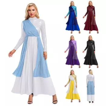 Женщины Девушки Литургический Прославление Богослужение Танцевальный Костюм Церковный Костюм Длинные Платья С Блестками Вечернее Платье Современная Одежда Для Танцев S жёлтый