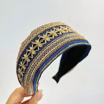 Женщины Девушки Винтаж Бохо Вышивка Золотой Глиттер Узел Повязка на Голову Ободок Украшения для Волос Аксессуары для Волос