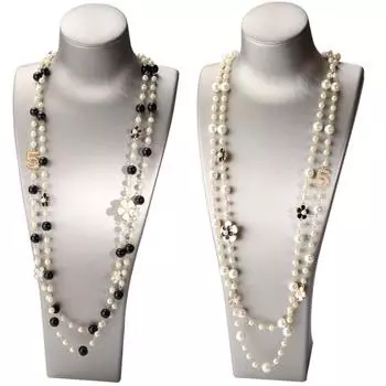 Женщины двухслойный искусственный жемчуг цветок номер 5 кулон длинное ожерелье ювелирный подарок чёрный