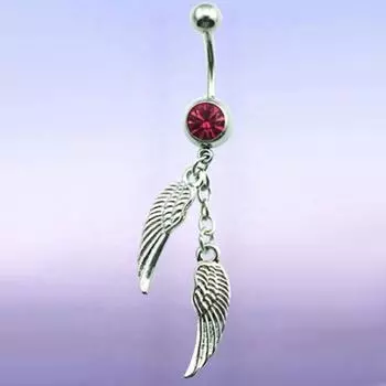 Женщины горный хрусталь двойные крылья болтаются пупка кольцо пупка пирсинг тела белый