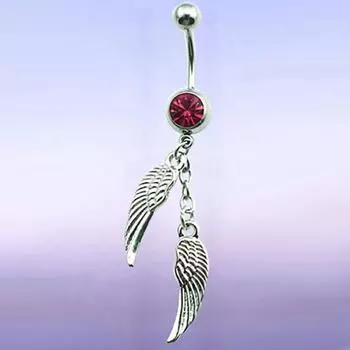 Женщины горный хрусталь двойные крылья болтаются пупка кольцо пупка пирсинг тела белый