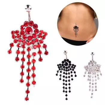 Женщины горный хрусталь кисточка пупка кольцо пупка пирсинг ювелирные изделия красный