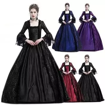 Женщины Готический Средневековый Ренессанс Рождественское Бальное Платье Реконструкция Театральные Костюмы XXXXXL темно-синий