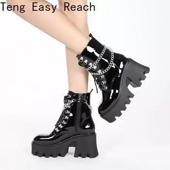 Женщины и усилители;#39;S Готические массивные ботильоны в стиле панк, женские мотоциклетные ботинки на платформе, женская крутая женская обувь на молнии с цепочкой, женская обувь на шнуровке 35