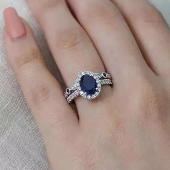 Женщины Искусственный Сапфир Посеребренный Палец Кольцо Невесты Свадебные Украшения Декор Подарок US 9