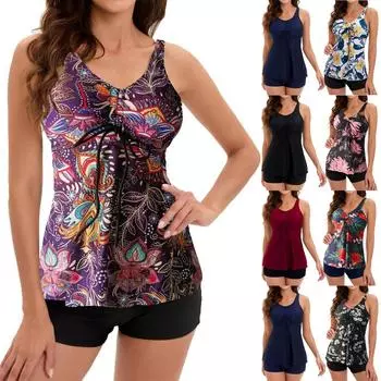 Женщины из двух частей струящиеся купальники купальные майки с шортами спортивные купальники L чёрный