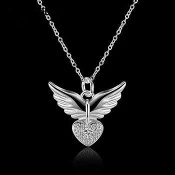 Женщины Элегантное Крыло Ангела Любовь Сердце Кулон Цепочка Ожерелье Ювелирный Подарок