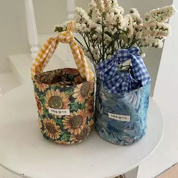 Женщины картина маслом ручной ланч-бокс ведро холст сумка OneSize синий