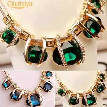 Женщины кулон золотая цепочка колье красота заявление нагрудник ожерелье Шарм подарок синий