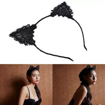 Женщины Леди Девочки Дети Милый Костюм Кошки Китти Ухо Вечеринка Кружева Волосы Головной Убор Опора,