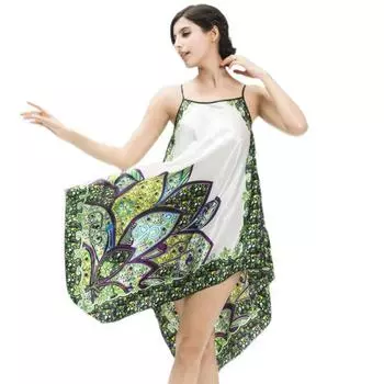 Женщины леди имитировали шелковое белье пижамы банный халат one size зелёный