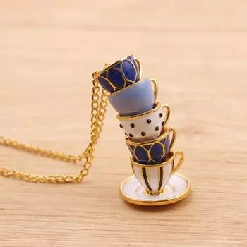 Женщины Мода Ручная Роспись Эмаль Чашка Кулон Ожерелье Длинные Цепи Ювелирные Изделия