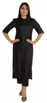 Женщины Moomaya Solid Collar Kurti Rayon Elbow Sleeve Ethnic Kurta Indian 3XL персиковый