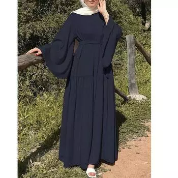 Женщины мусульманские платья сплошной цвет длиной до пола халаты с длинными рукавами кардиган Рамадан L вино красного