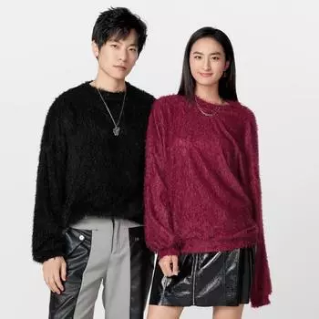 Женщины Мужчины Длинный рукав Пушистая кисточка Повседневный унисекс Топы Блузка S чёрный