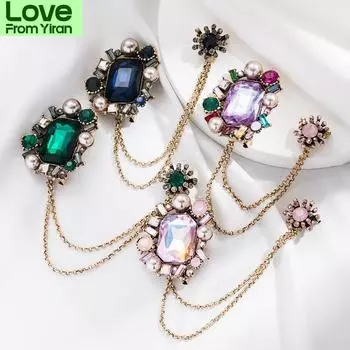Женщины Мужчины Красочные Стразы Ювелирные Изделия Броши Цепи Винтаж Барокко Булавки Для Леди Роскошные Кристалл Жемчуг Вечеринка Брошь Булавки Значки