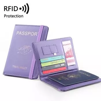 Женщины Мужчины RFID Винтаж Обложки для деловых паспортов Держатель Многофункциональная ID банковская карта Кожаный кошелек из искусственной кожи Дорожные аксессуары 1PCS фиолетовый