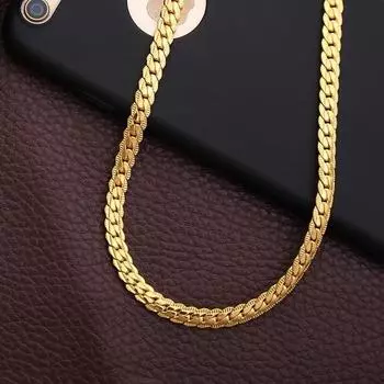 Женщины Мужчины Ширина 5 ММ Полный Боковой Ожерелье Звено Цепи Ожерелье Ювелирные Изделия золотой