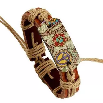 Женщины мужчины Винтаж Панк Стиль Пирограф Знак Мира Очарование Бесконечность Браслет One Size