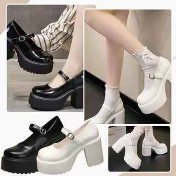 Женщины на толстых и высоких каблуках, весенне-осенние пуговицы с острым носком и стразами, в сочетании с юбкой и туфлями на среднем каблуке 34 чёрный