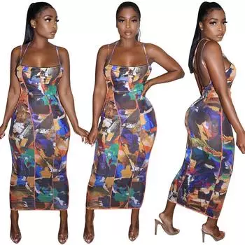 Женщины невесты подружки невесты свадебные без рукавов принт подтяжки ремень длинное платье вечерние миди бальные платья S