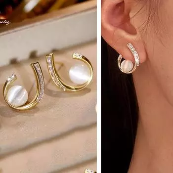 Женщины Опал Серьги Кристалл Циркон C Форма Колошение Мода Жемчуг Женщина Ювелирные Изделия Подарки