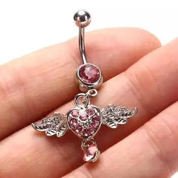 Женщины Пирсинг Сердце Крыло Живота Пупок Кольцо Мотаться Украшения Для Тела серебряный