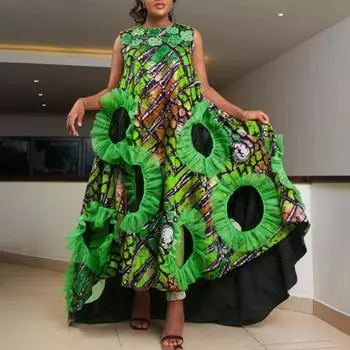 Женщины плюс размер с круглым вырезом без рукавов с принтом в сетку свободное платье M светло-зеленый