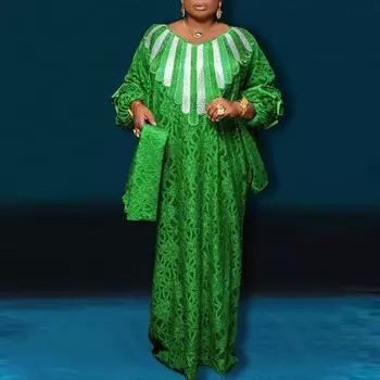 Женщины плюс размер с круглым вырезом и длинным рукавом с принтом Свободные длинные платья M ярко-розовый