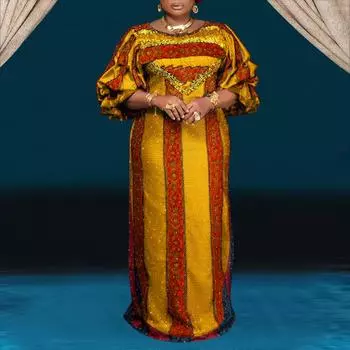 Женщины плюс размер с круглым вырезом и длинным рукавом с принтом Свободные длинные платья M ярко-розовый