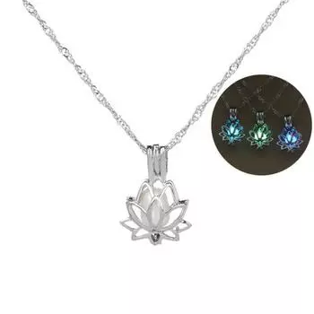 Женщины полый лотос светящийся искусственный жемчуг инкрустированный кулон цепочка ожерелье ювелирные изделия зелёный