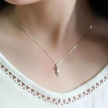 Женщины посеребренные прекрасный прыгающий кот кулон ожерелье ювелирный подарок серебряный