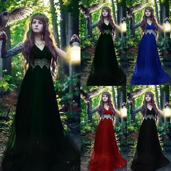 Женщины Ретро Литература Готический Кружева Длина Пола Косплей Ретро Длинное Платье XXXL чёрный