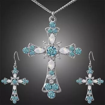 Женщины Rhinestone Инкрустация Крест Кулон Цепочка Ожерелье Крюк Серьги Ювелирный комплект золотистый/фиолетовый