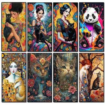 Женщины с кошками алмазная живопись Новинка 2024 Ювелирные изделия вышивка крестиком полная квадратная круглая Алмазная мозаика «сделай сам» вышивка крестиком домашний декор искусство square 30x60cm белый