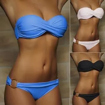 Женское бикини Push Up, декорированное металлическими кольцами на плавках M белый