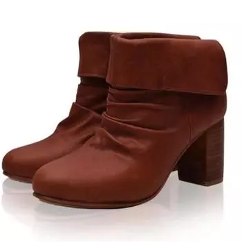 Женщины Сапоги на высоком каблуке Осень и Зима Повседневная ходьба Короткие сапоги Толстый каблук Мартин Сапоги 35 коричневый