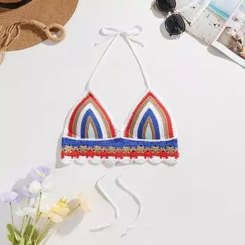 Женщины Сексуальная крючком Вышивка Холтер Шея Камзол Вязаный жилет Бикини Полый Мода Цветок